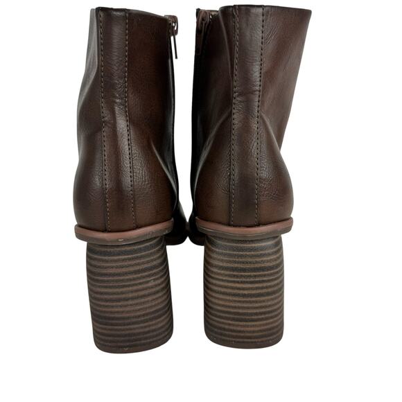 KORKS DESTINY VEGAN LEATHER STACKED HEEL ANKLE BOOTIE IN BROWN NWOB SIZE 9.5M - Picture 9 of 14